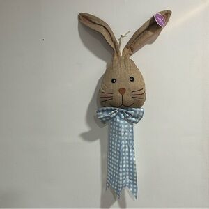 NWT- 34”L Brown Spring Easter Bunny Wall or Door Hanging with Blue Gingham Bow